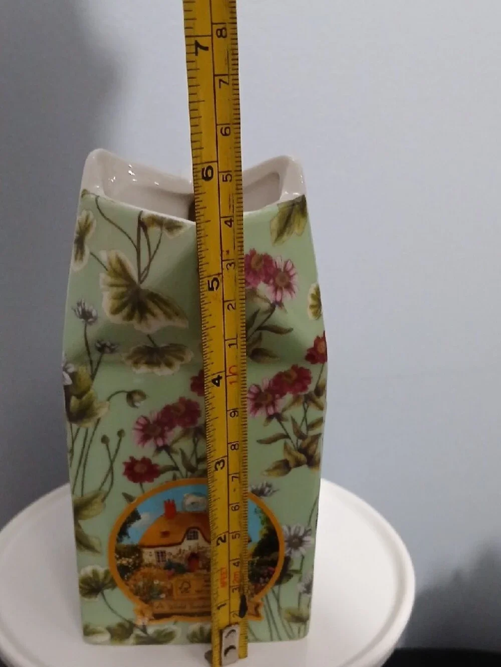 Green Floral Ceramic Milk Carton Vase - Decorative Home Accent NWT